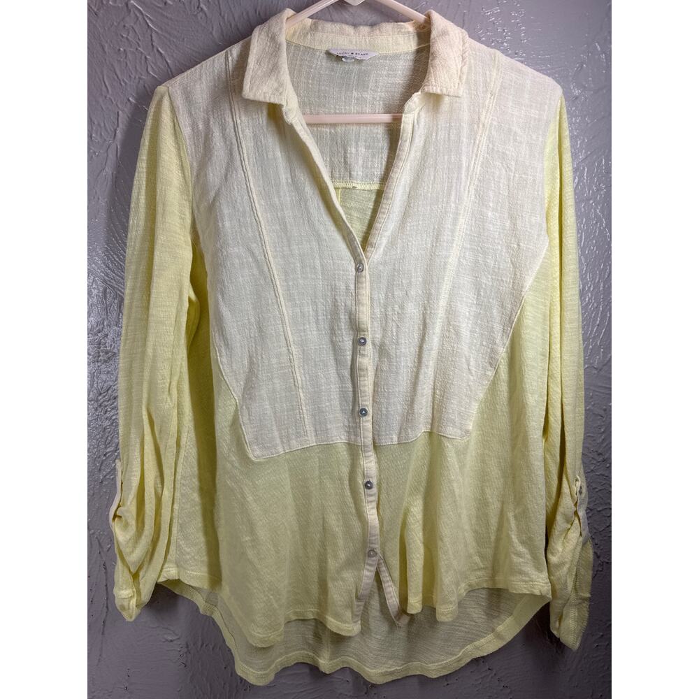 Lucky Brand Womens Top Yellow Roll Sleeve Button Blouse Cotton Blend Sz‎ Medium